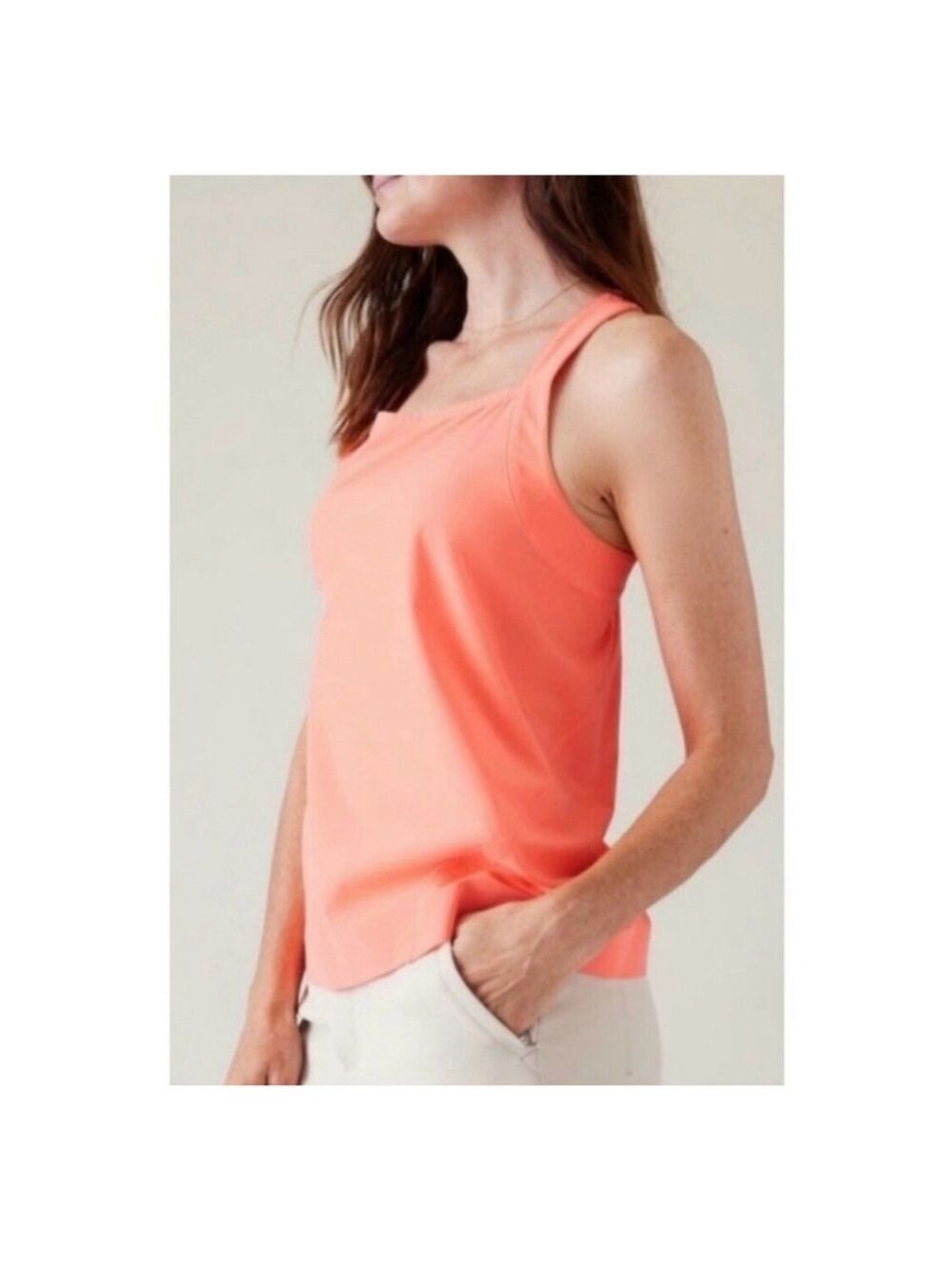 Athleta Arrival Tank Top Coral Size L Square Neck Cross Back UPF NWT